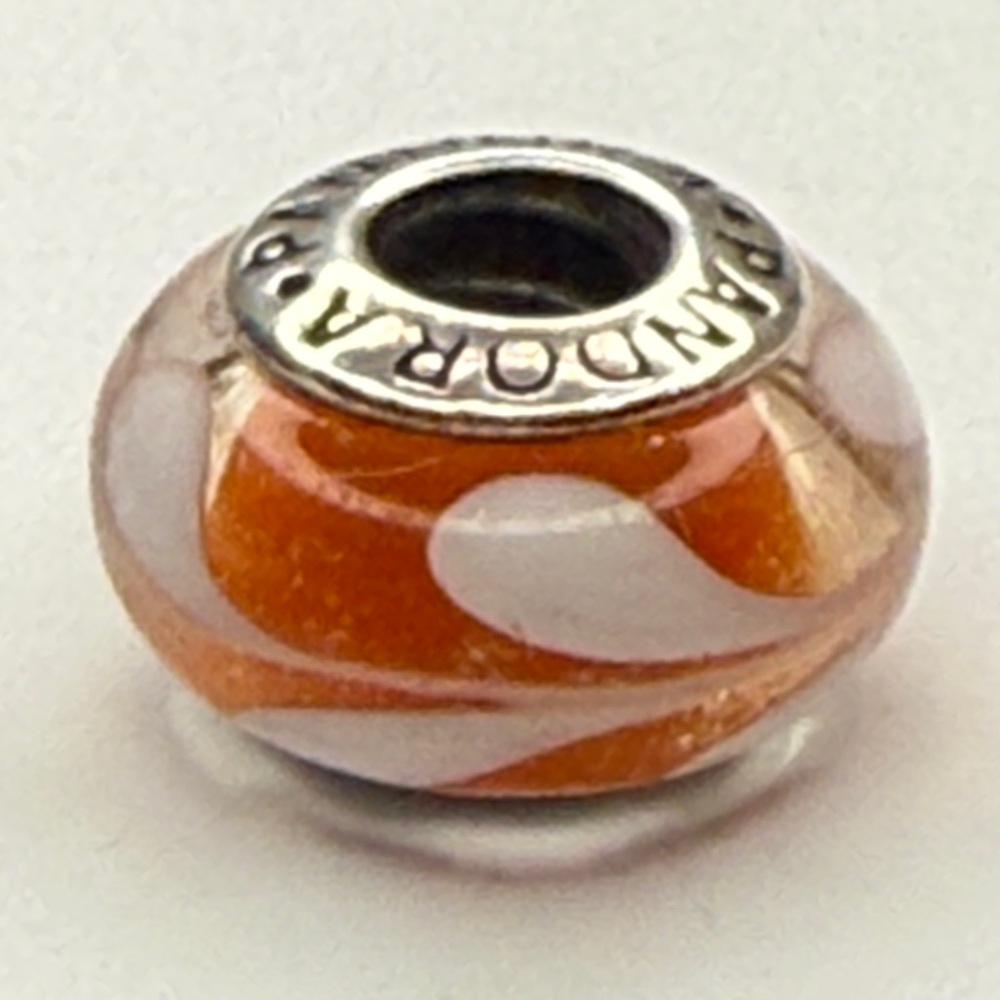 Pandora Retired Peachy Orange & White Swirl Murano Glass Charm ALE 925